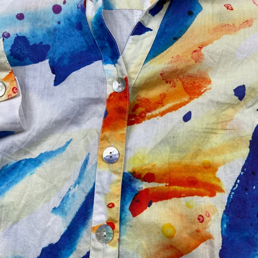 Soft Surroundings  XS Floral Tie Die Button Up‎ Collard Blouse Pockets - Picture 4 of 5